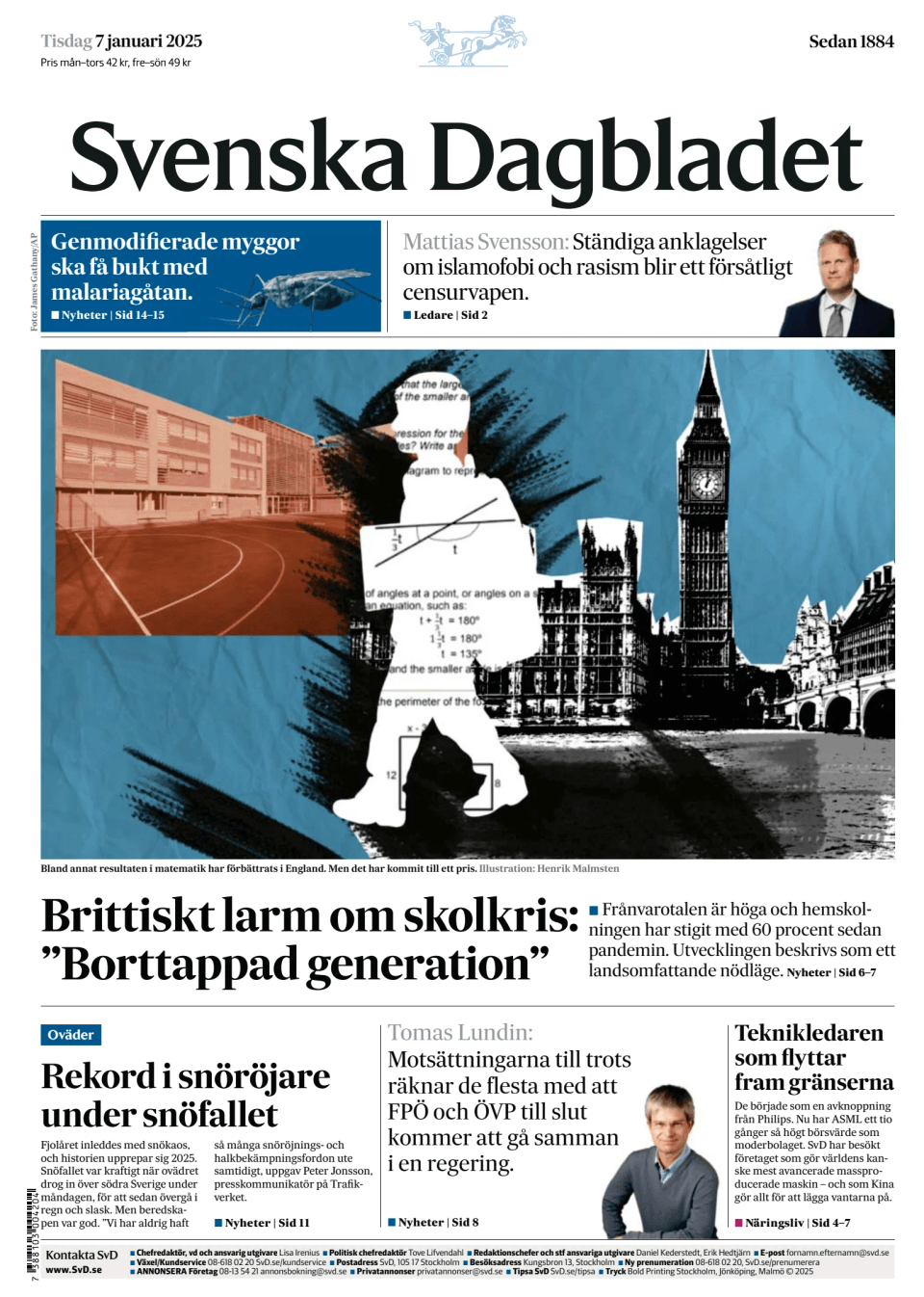 Prima-pagina-Svenska Dagbladet-edizione-di-oggi-20250107